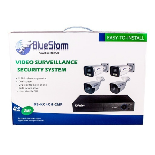 نظام مراقبة فيديو Bluestorm bs4ch2b، طقم كاميرا 4 قنوات بدقة 2.0 ميجابكسل مع بطارية