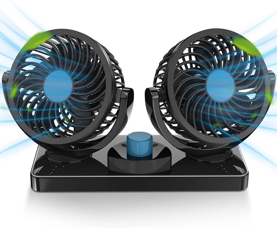 360 Degree Rotatable Dual Head Car Fan - 12V