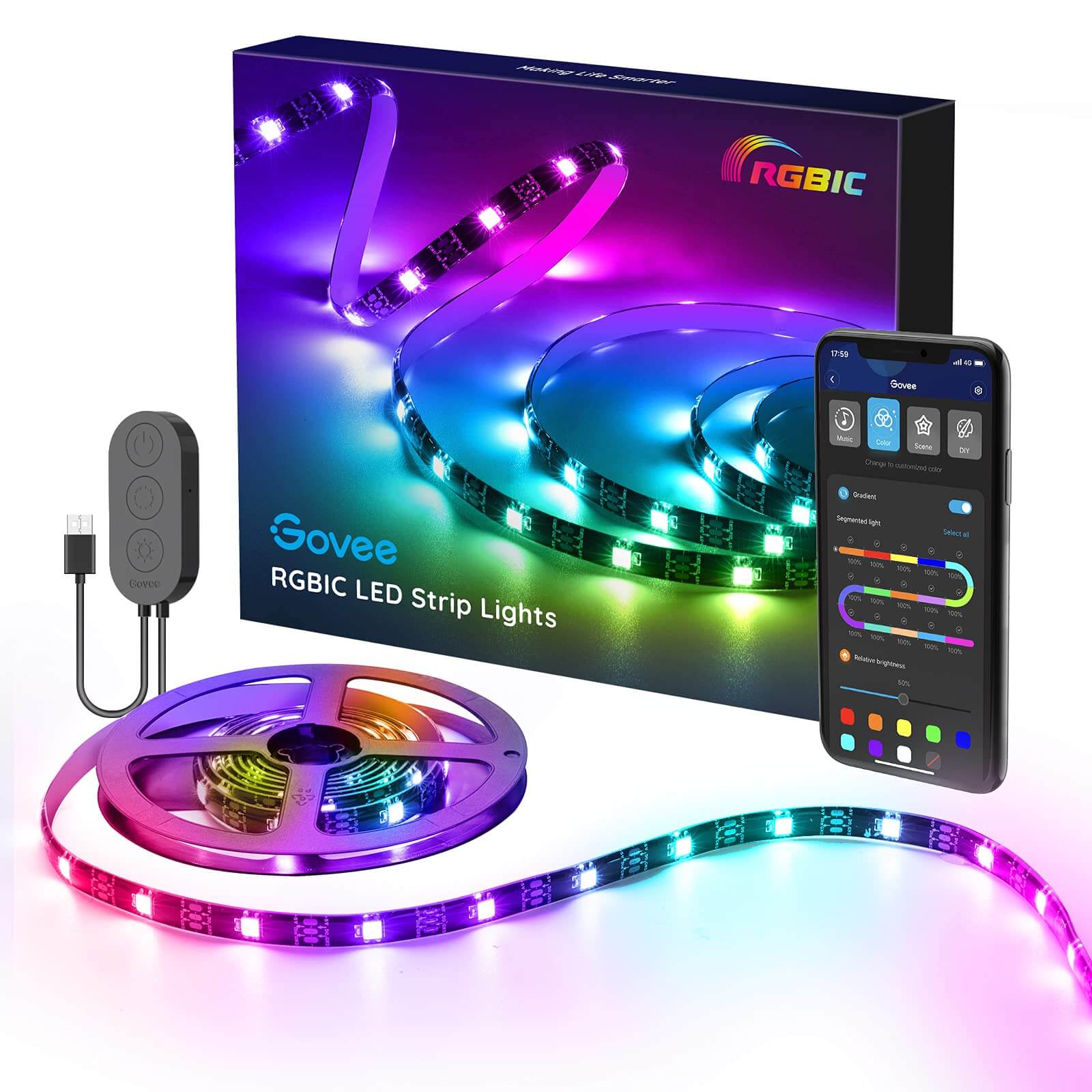 شريط LED RGBIC من Govee H6102 – 2 متر