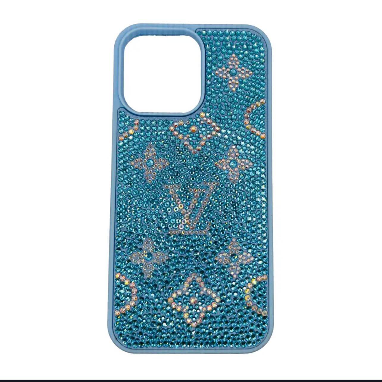 غطاء آيفون 14 برو ماكس Swarovski LV أزرق سماوي